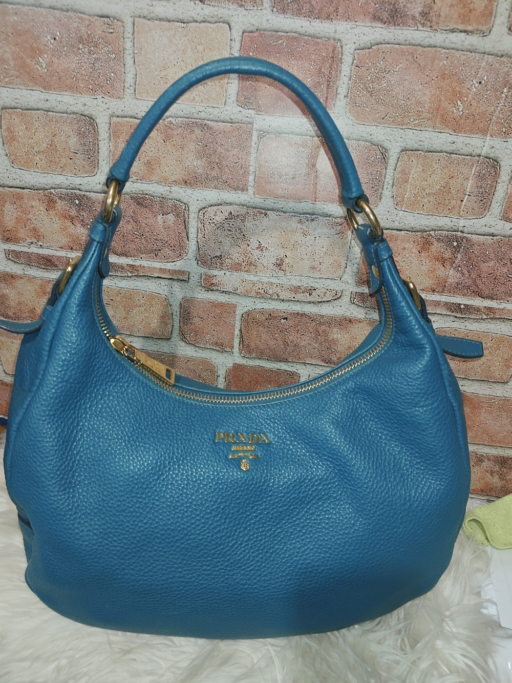 Prada Teal Leather Hobo Bag - Elegant Everyday Shoulder Bag